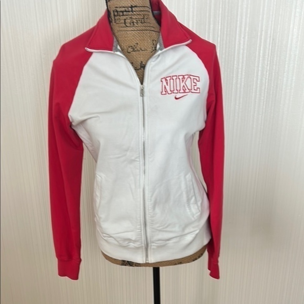 Vintage Nike Women's pink and White Bomber Jacket
